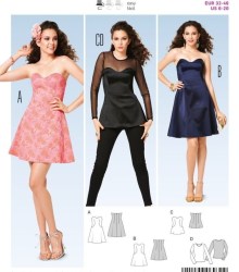 6930 BURDA STRAPLESS DRESS LENGTHS, LONG SLEEVE SHIRT STRETCH PATTERN 6-20
